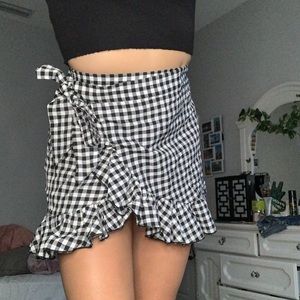 Checkered print wrap skirt